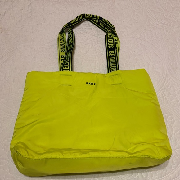 Dkny Handbags - DKNY Be Delicious Neon Lime Green Nylon Shopper Tote Bag